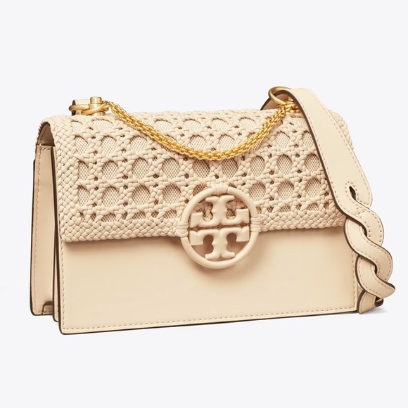 Tory Burch Handbags - NWT Tory Burch Miller BasketWeave Small Flap Shoulder Bag, Brie, $748